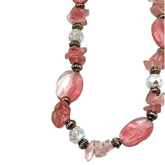 Vintage Pink Glass Bead & Rose Quartz Necklace With Toggle Clasp - 20 Inches - Picture 4 of 6